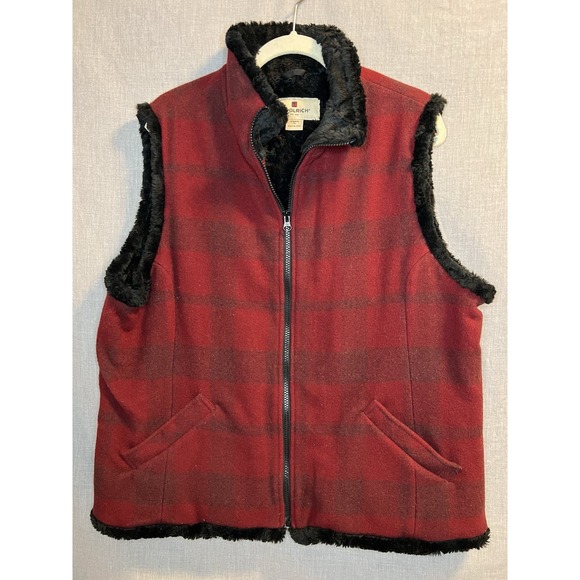 Woolrich Jackets & Blazers - Woolrich Women's Size XL Lined Red Plaid‎ Vest Outdoor Winter Zip Wool Blend